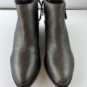 Vince Camuto Gray Metallic Leather  Bootie, Studded, dual Zip, US 8W/EU 38 (A3)
